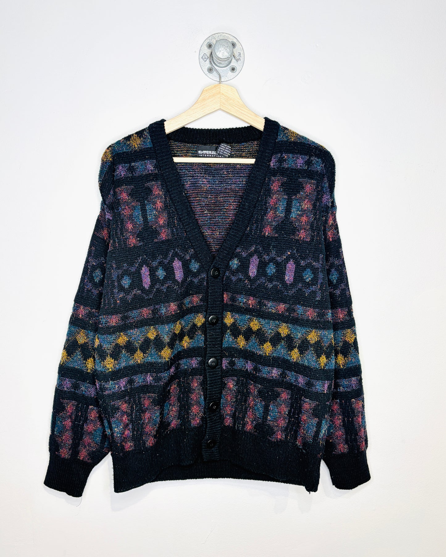 Vintage 1990s Expressions International Printed Multi-Colour Acrylic Cardigan