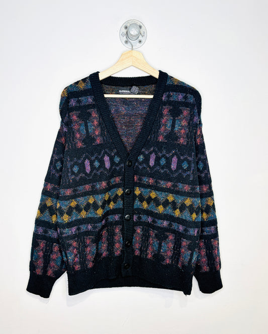 Vintage 1990s Expressions International Printed Multi-Colour Acrylic Cardigan