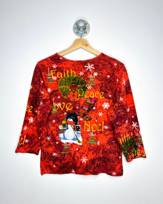 Y2K Holiday Traditions “Peace, Love, Noel” Red Longsleeve Shirt