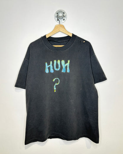 Vintage 90s “HUH ?” Faded Black Tee Shirt