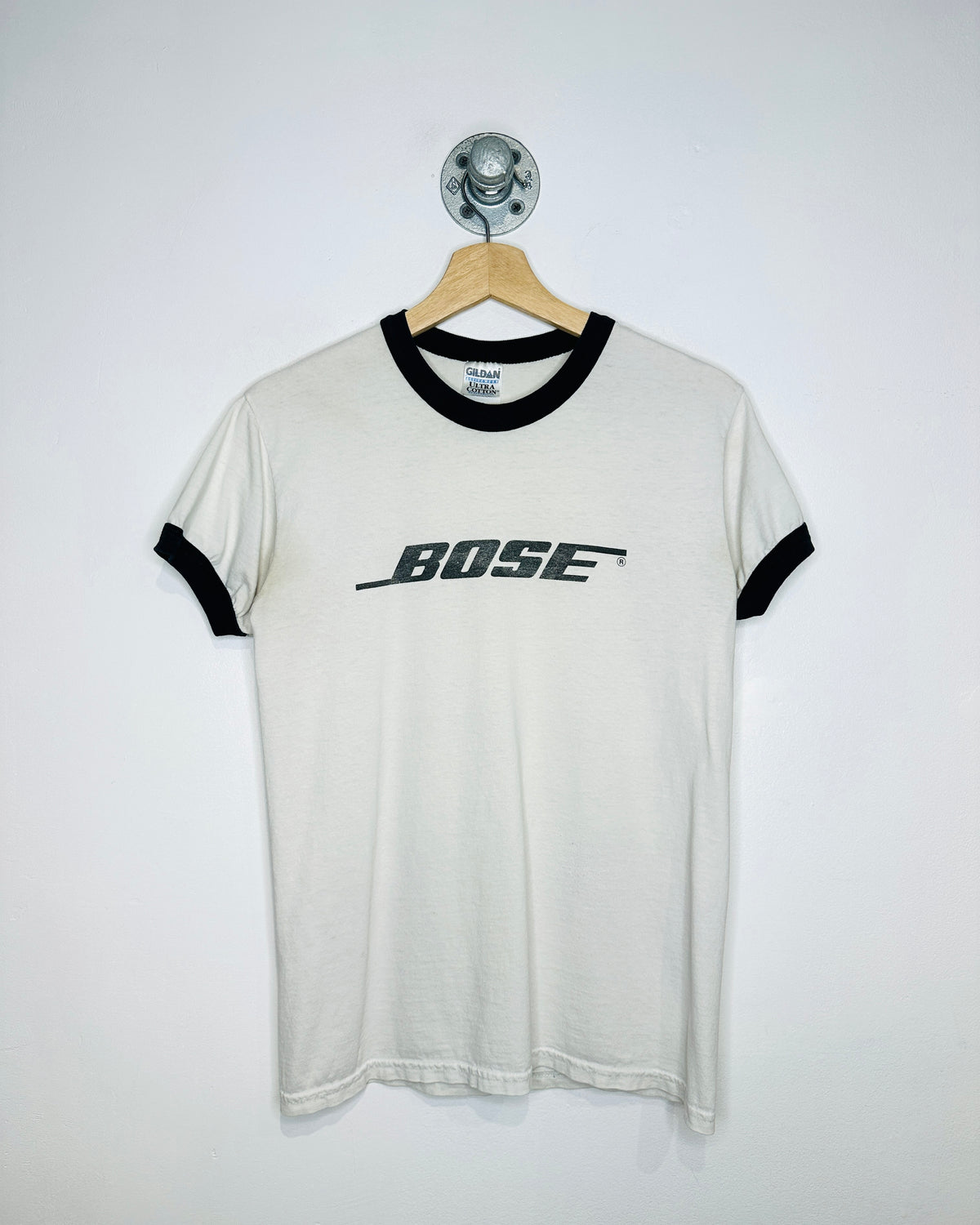 Vintage 2000s Bose Promo White & Black Ringer Tee Shirt