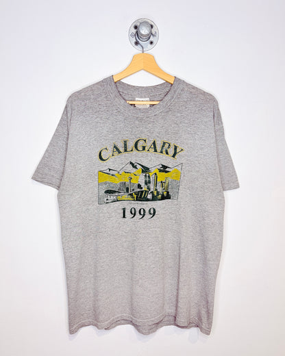 Vintage 1999 Calgary Landscape Grey Distressed Tee Shirt