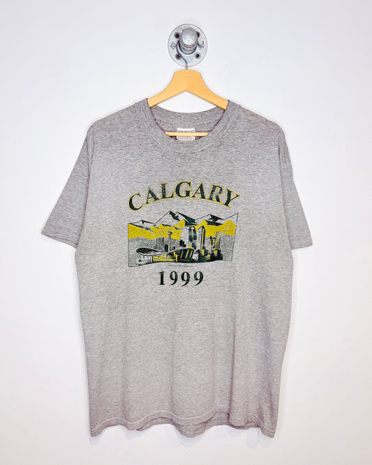 Vintage 1999 Calgary Landscape Grey Distressed Tee Shirt