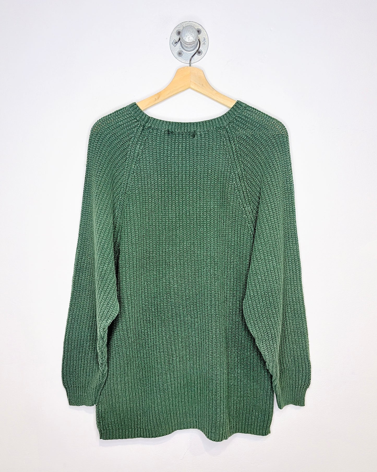 Vintage Early 2000s One Step Up Green Ribbed Cotton Blend Sweater