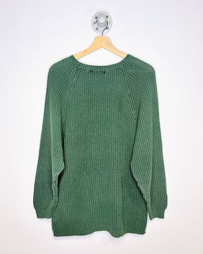 Vintage Early 2000s One Step Up Green Ribbed Cotton Blend Sweater
