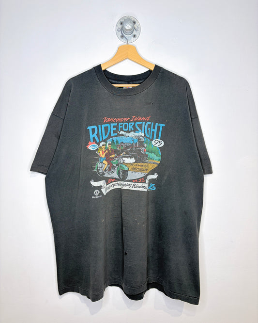Vintage 1995 Vancouver Island Ride For Sight Distressed Black Tee Shirt