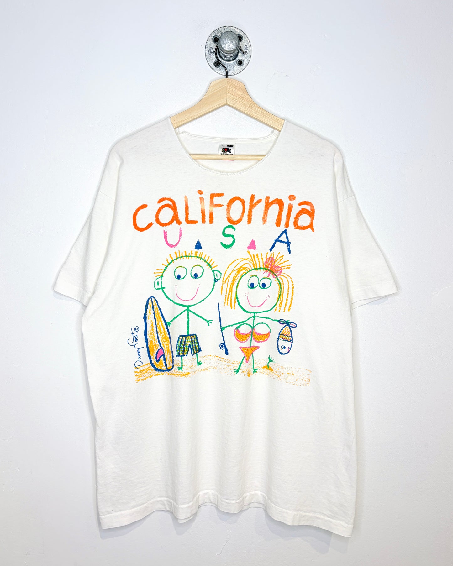 Vintage 90s California USA Drawing White Tee Shirt
