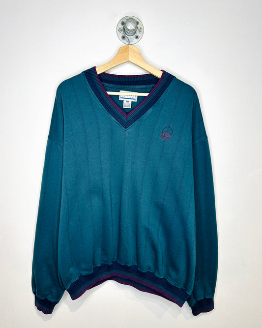 Vintage 90s Big Sky Montana Teal V-Neck Sweatshirt