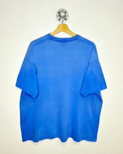 Vintage 90s Boxy FOTL Sun Faded Blue Blank Pocket Tee Shirt