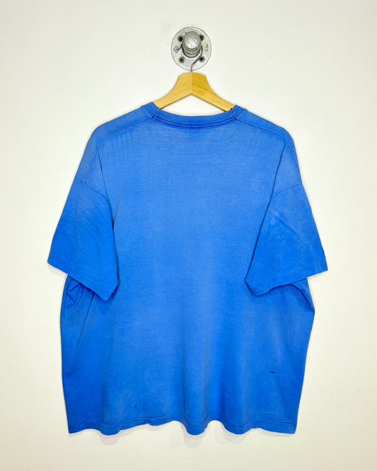 Vintage 90s Boxy FOTL Sun Faded Blue Blank Pocket Tee Shirt
