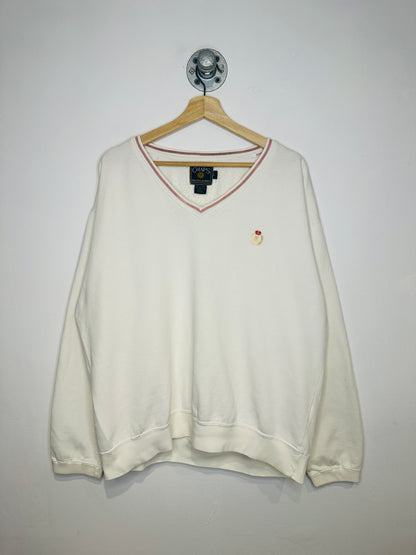 Vintage 1990s Chaps Ralph Lauren White And Pink V-Neck Sweatshirt