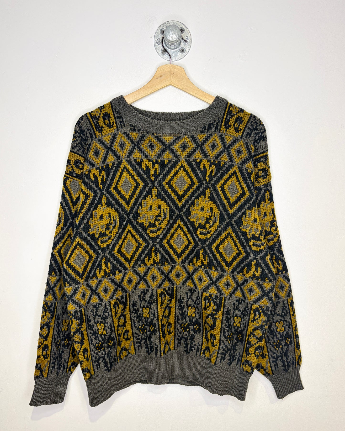 Vintage 90s Geoffrey Hayes Earth Tone & Grey Sweater