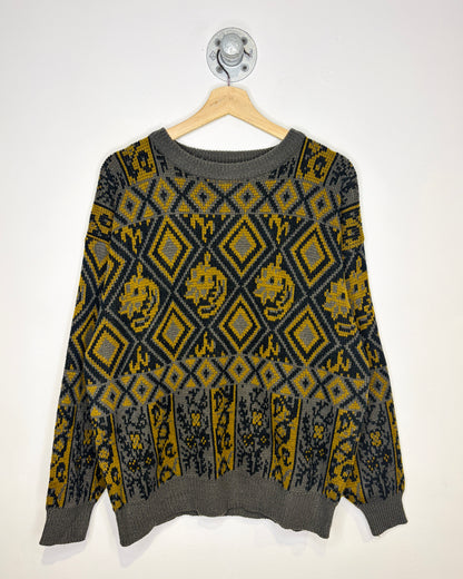 Vintage 90s Geoffrey Hayes Earth Tone & Grey Sweater