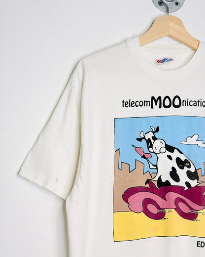 Vintage 1990s Ed Tel Telecom Graphic Print White Tee Shirt
