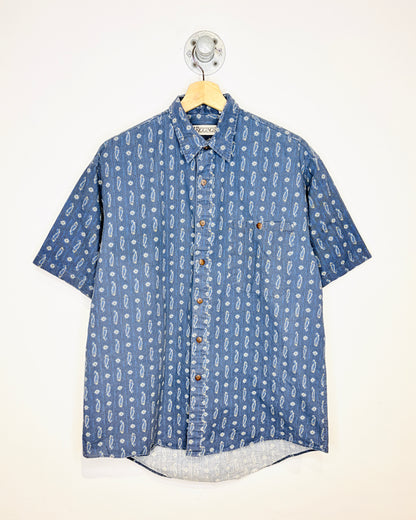 Vintage 90s J. Riggings Paisley Print Blue Short Sleeve Button Up Shirt