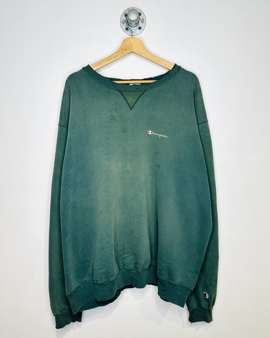 2000s Distressed Green Champion Crewneck Sweatshirt