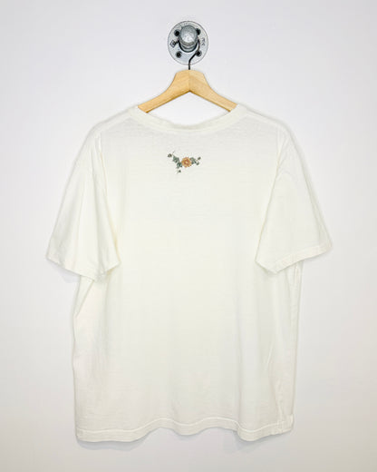 Vintage Northern Reflections Floral Print Distressed White Tee Shirt