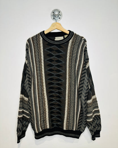 Vintage 1990s City Casuals Geometric Print Brown And Grey Acrylic Blend Sweater