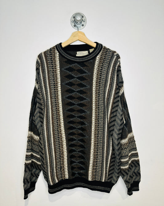 Vintage 1990s City Casuals Geometric Print Brown And Grey Acrylic Blend Sweater