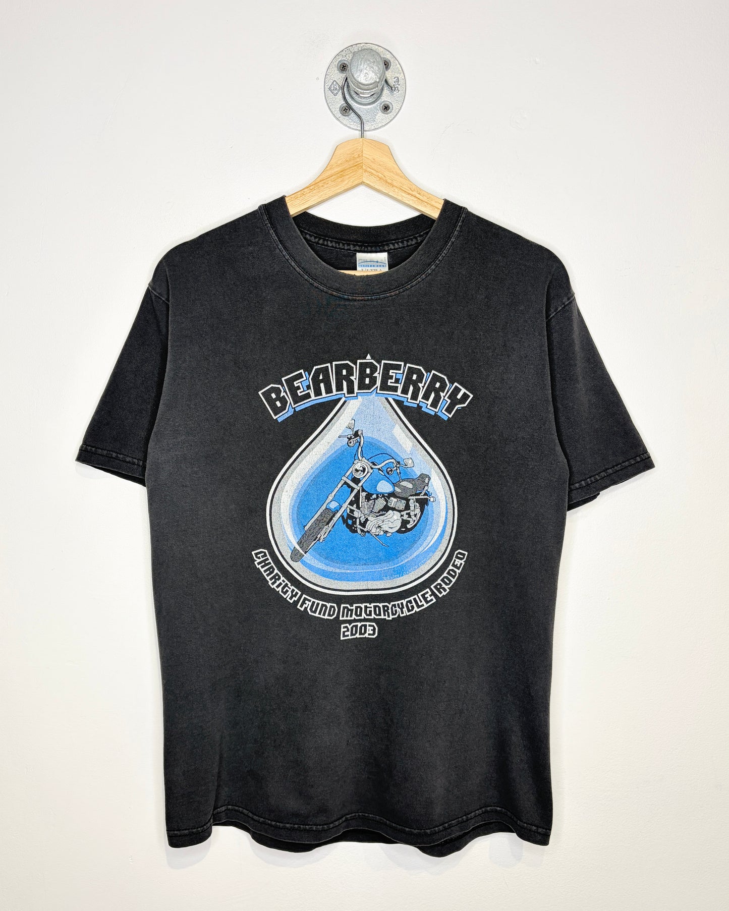 Vintage 2003 Bearberry Charity Motorcycle Rodeo Faded Black Tee Shirt
