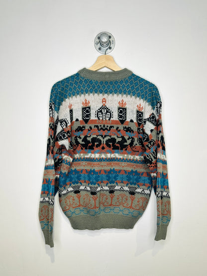 Vintage 2000s Saturdays Aztec Printed Orange And Turquoise Crewneck Sweater