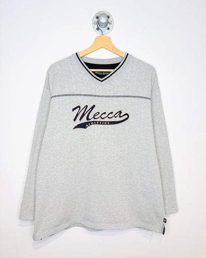 Vintage Y2K Mecca Athletics Grey Ribbed V-Neck Sweatshirt