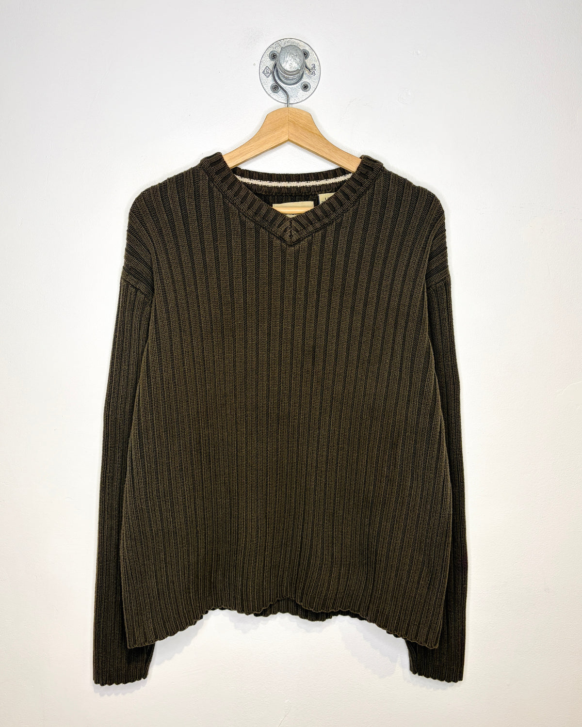 Vintage 90s/00s R&R Brown Ribbed V-Neck Sweater