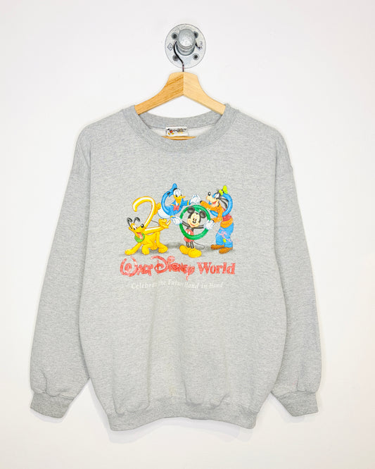 Vintage 1990s Walt Disney World “Hand In Hand” Grey Crewneck Sweatshirt