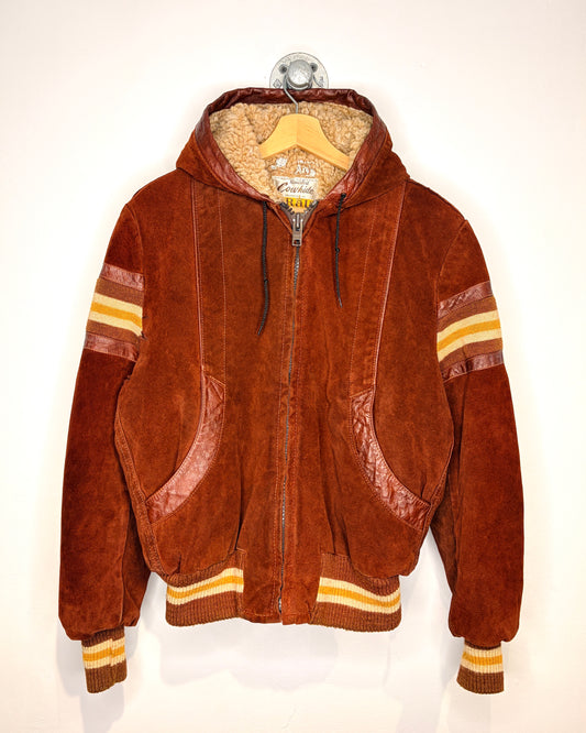 Vintage 70s Grais Sueded Cowhide Genuine Leather Hooded Jacket