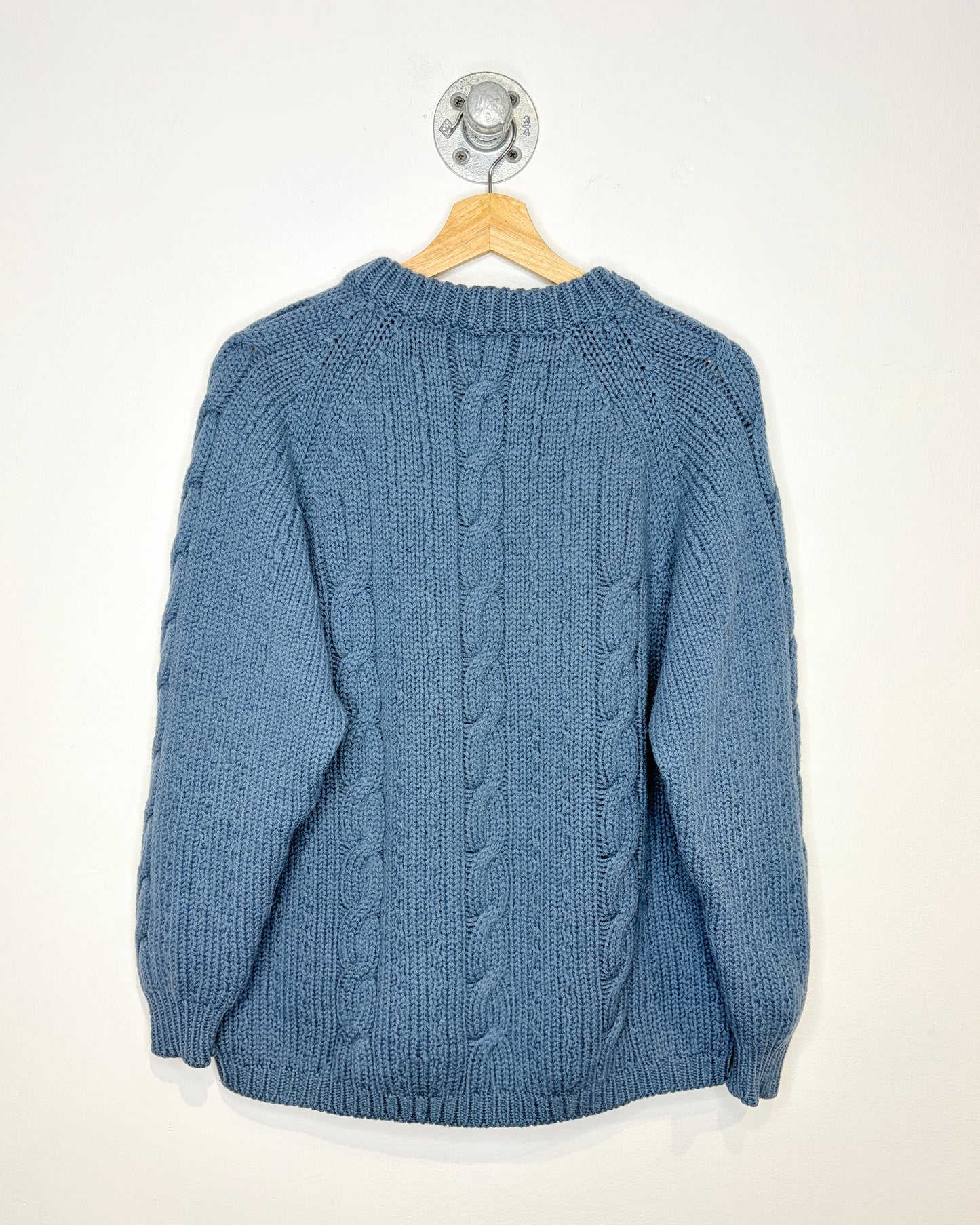 Vintage 70s Alexander’s Italian Made 100% Wool Slate Blue Cable Knit Sweater