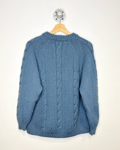 Vintage 70s Alexander’s Italian Made 100% Wool Slate Blue Cable Knit Sweater