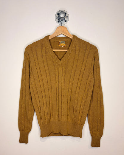 Vintage 70s Mac Fane Caramel Earth Tone Cable Knit Sweater