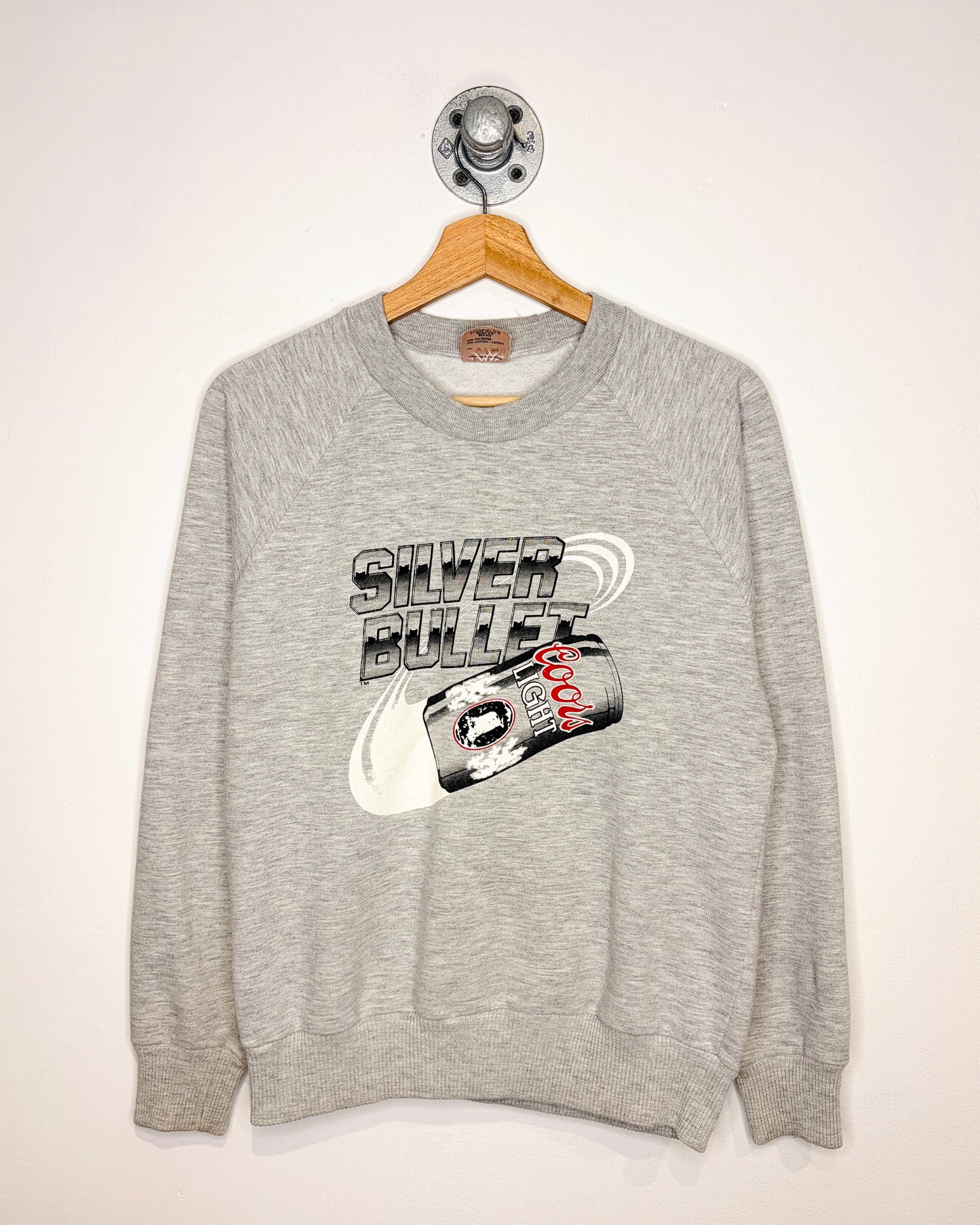 Vintage 90s Coors Light Silver Bullet Grey Raglan Crewneck Sweatshirt