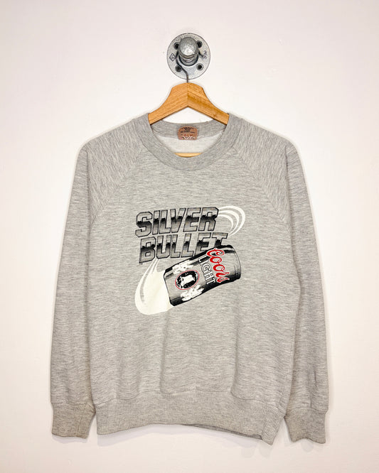 Vintage 90s Coors Light Silver Bullet Grey Raglan Crewneck Sweatshirt