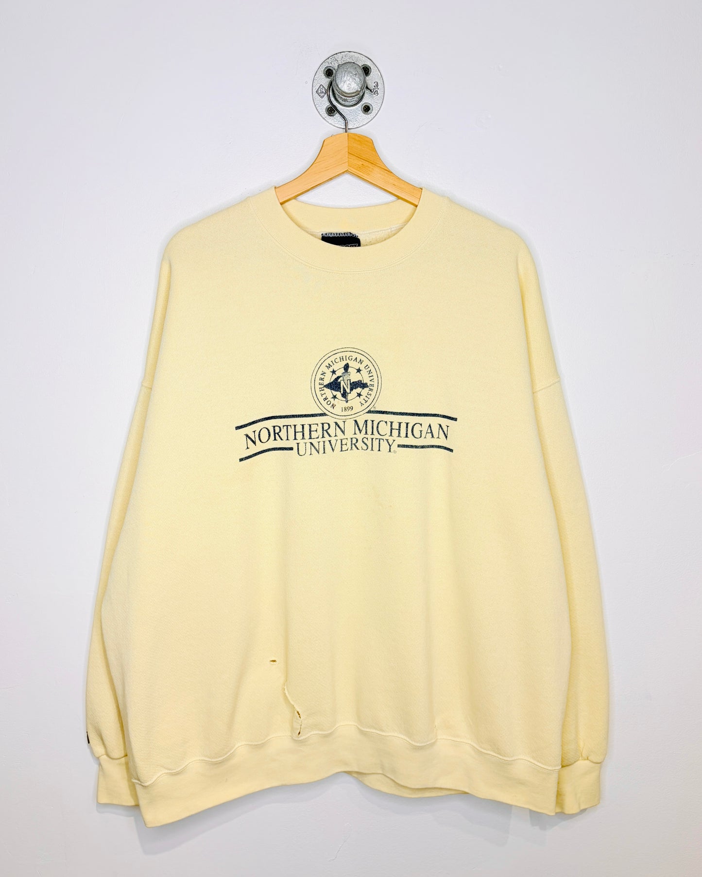Vintage 90s Northern Michigan University Pale Yellow Crewneck Sweatshirt