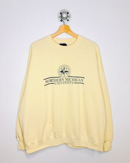 Vintage 90s Northern Michigan University Pale Yellow Crewneck Sweatshirt