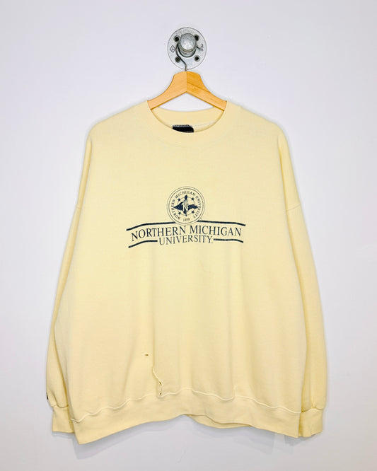 Vintage 90s Northern Michigan University Pale Yellow Crewneck Sweatshirt