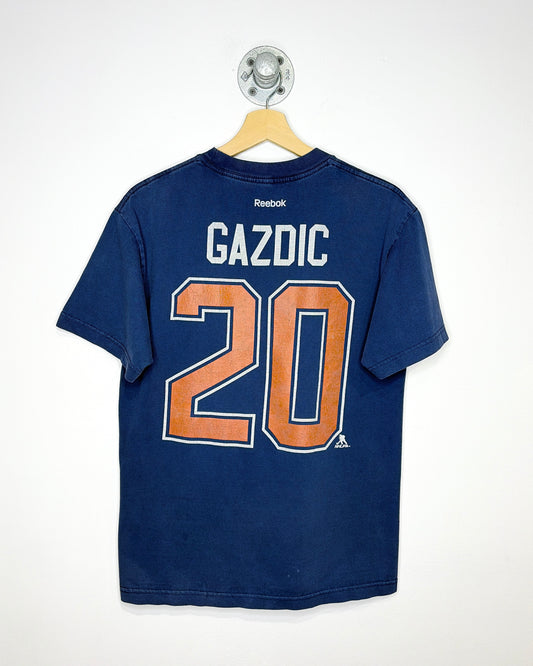 2000s Edmonton Oilers Luke Gazdic Faded Navy Blue Tee Shirt