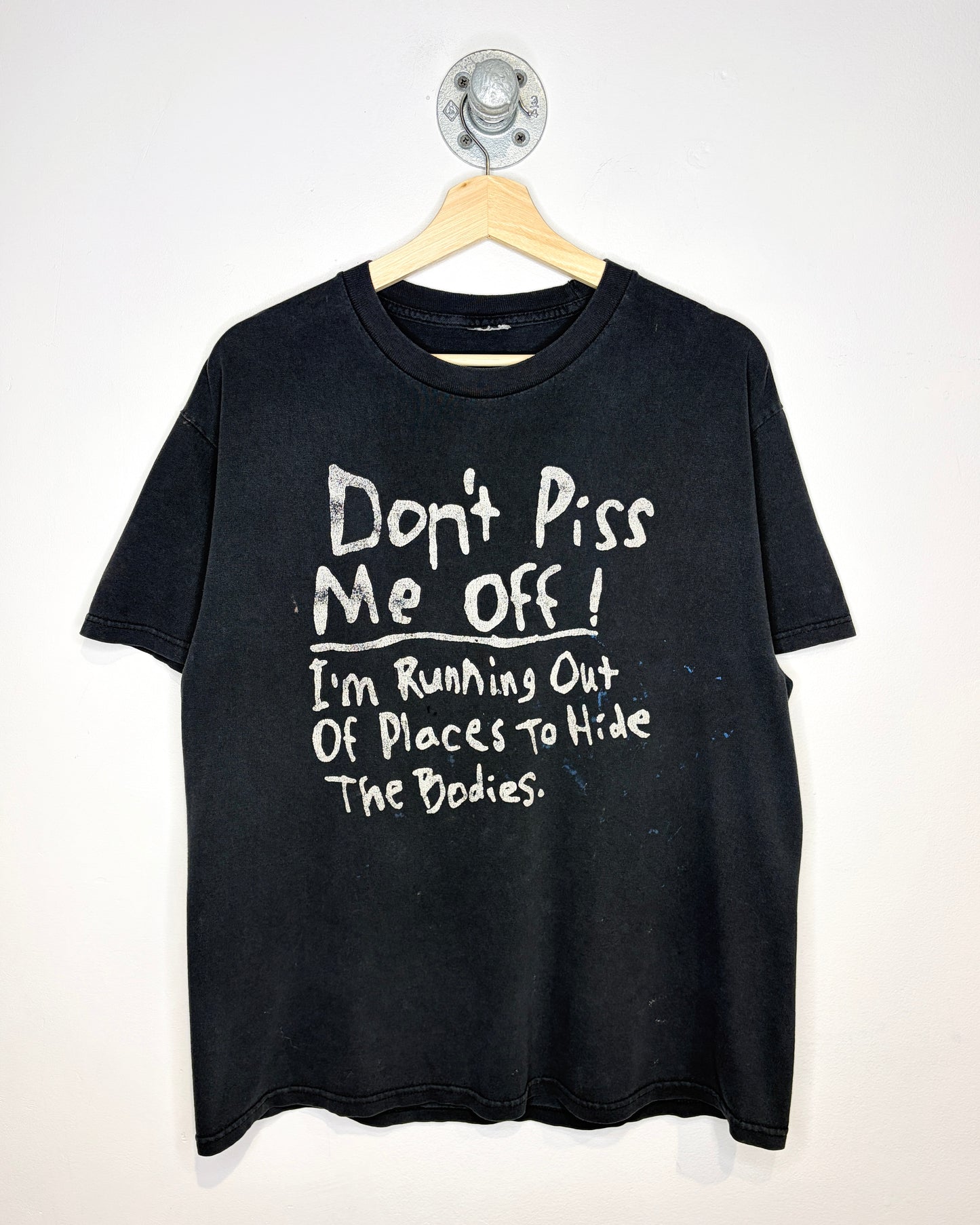 Vintage 2000s Don’t Piss Me Off! Black Faded Tee Shirt