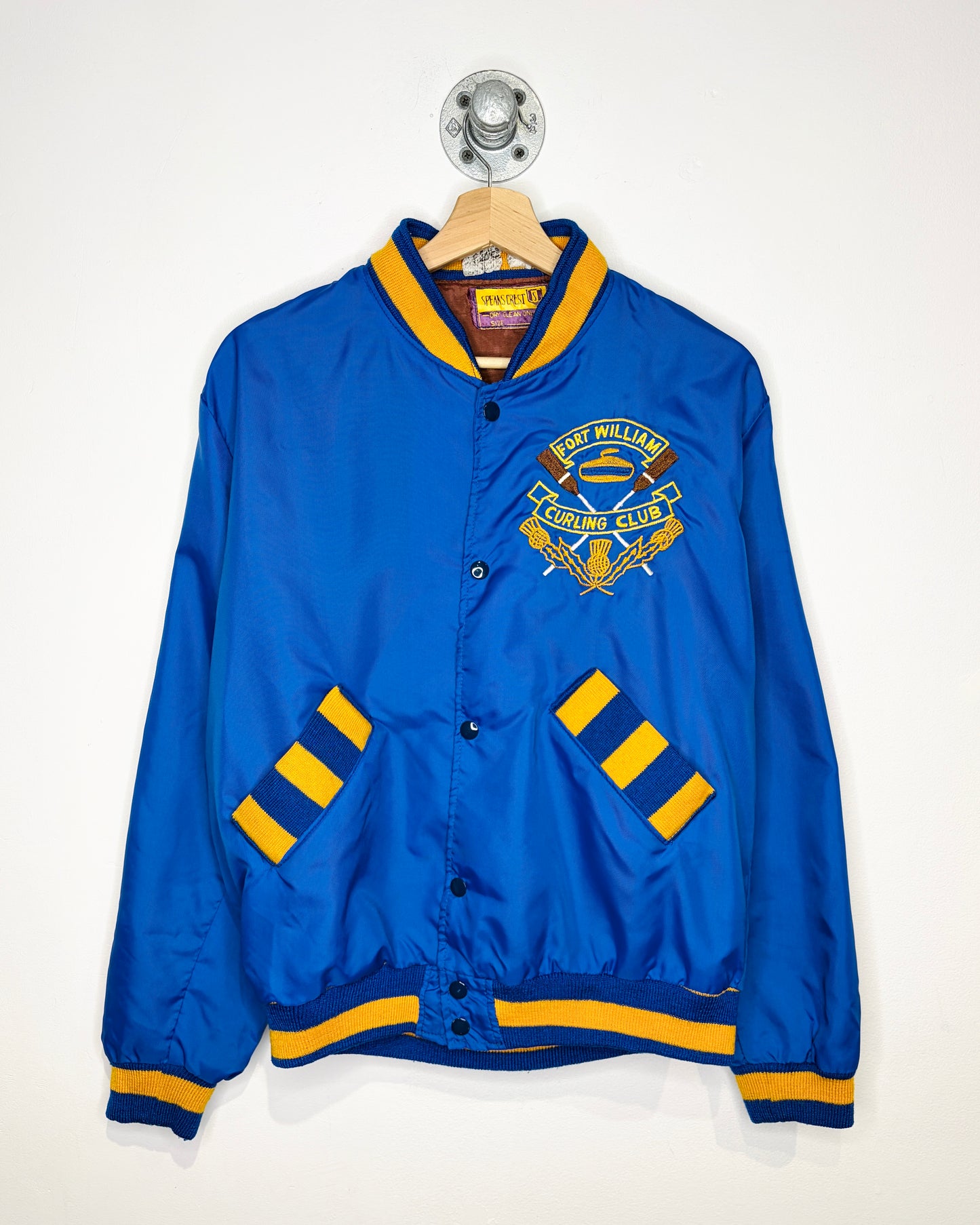 Vintage 70s Fort William Curling Club Blue Varsity Jacket