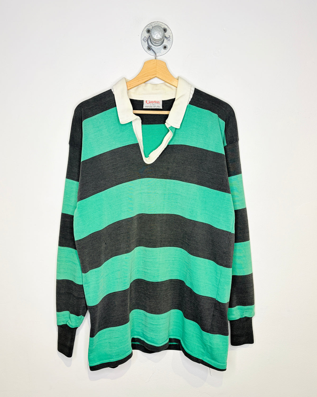 Vintage 1990s Canterbury Black And Green Rugby Long sleeve Shirt
