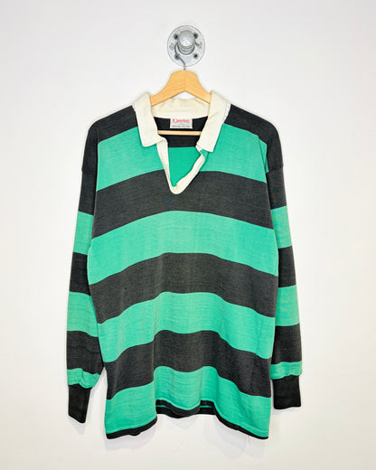Vintage 1990s Canterbury Black And Green Rugby Long sleeve Shirt