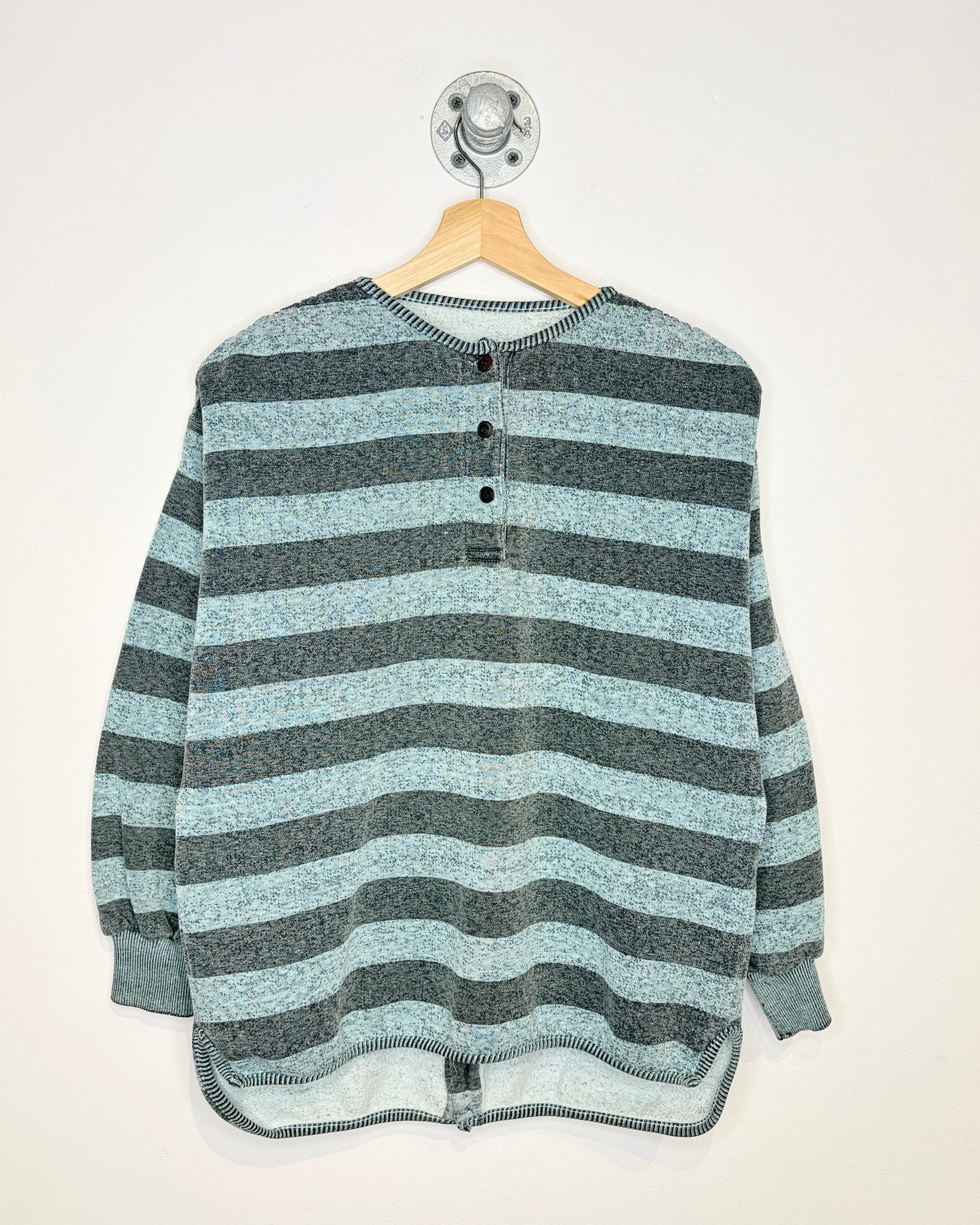 Vintage Blank Grey Striped Henley Sweatshirt