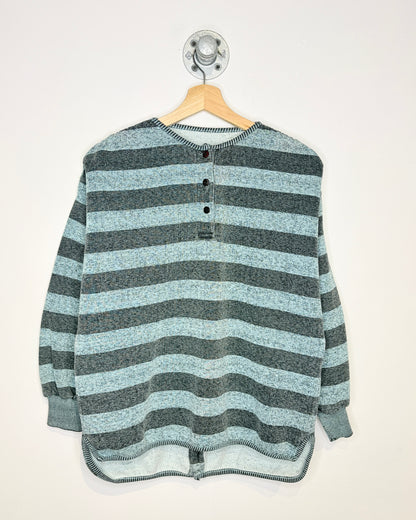 Vintage Blank Grey Striped Henley Sweatshirt