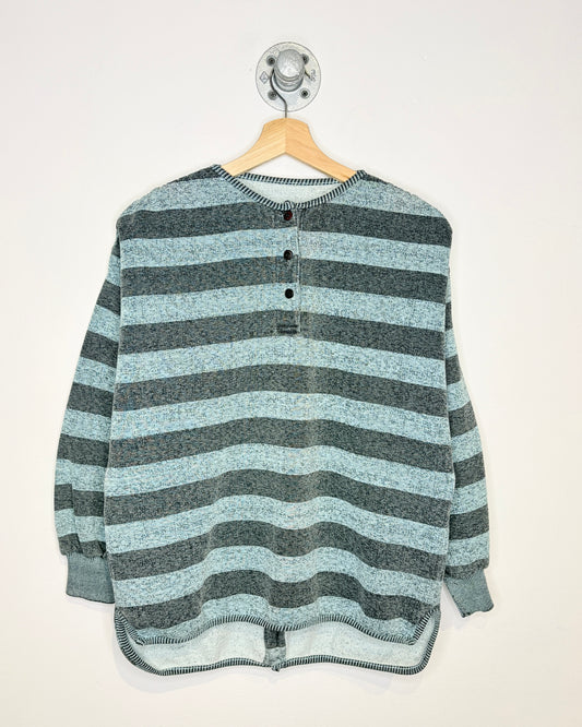 Vintage Blank Grey Striped Henley Sweatshirt