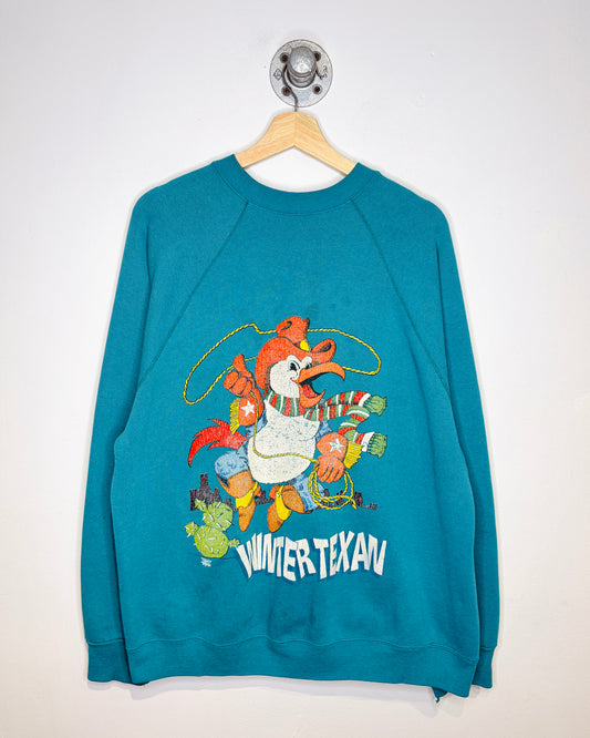Vintage 80s Winter Texan Teal Raglan Crewneck Sweatshirt