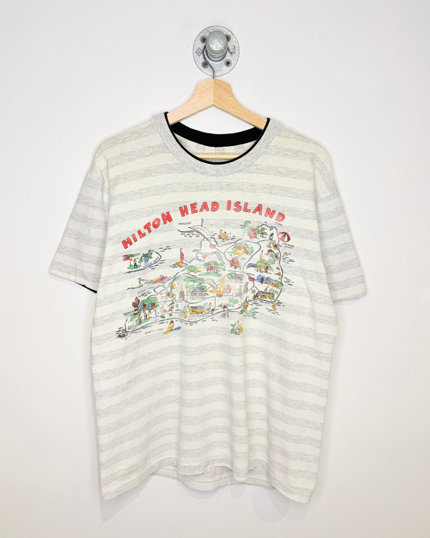Vintage 1990s Hilton Head Island Tourist White And Grey Tee Shirt