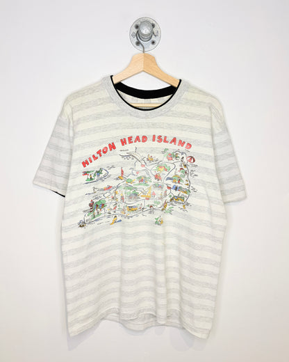 Vintage 1990s Hilton Head Island Tourist White And Grey Tee Shirt