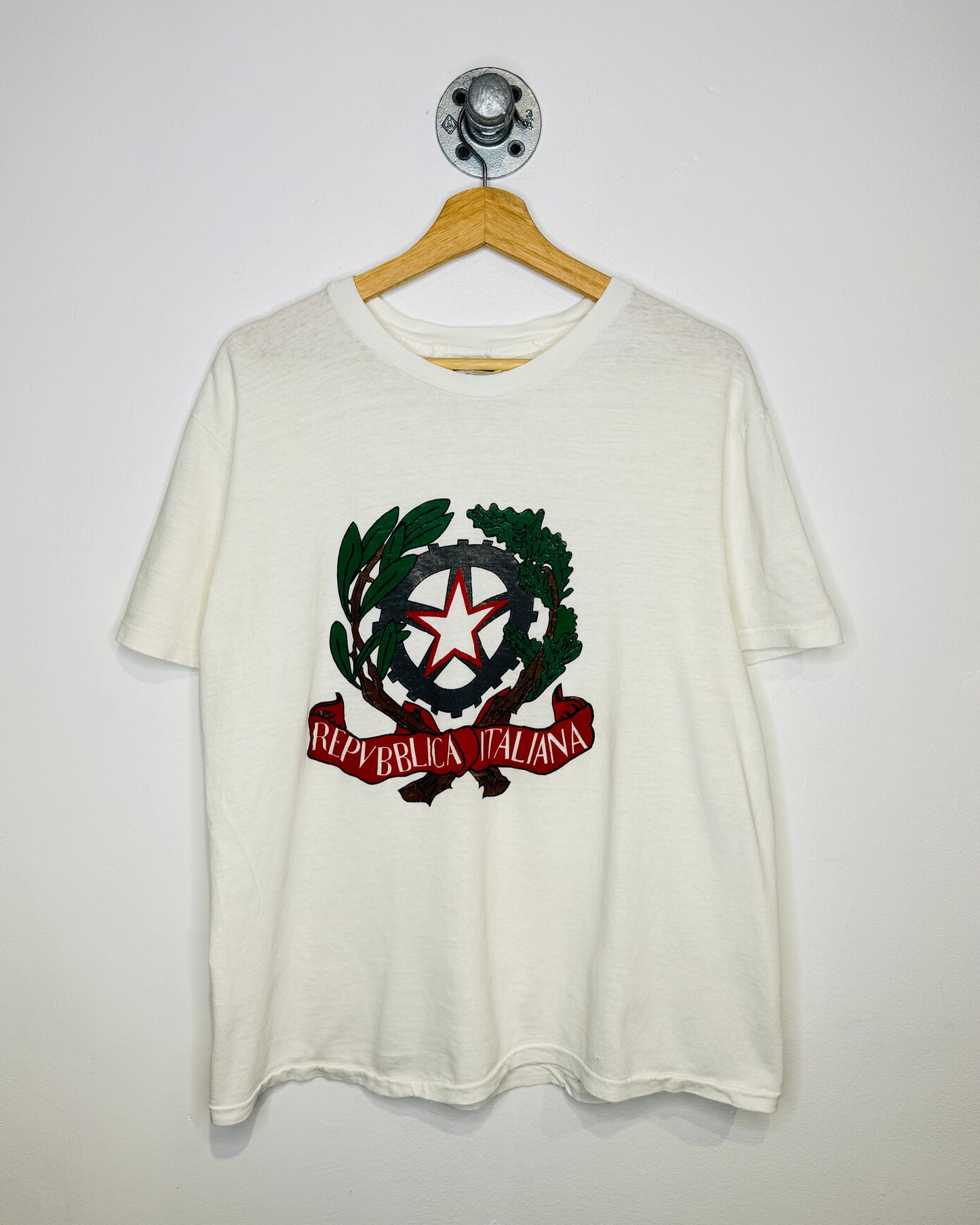 Vintage 80s Repvbblica Italiana Paper Thin White Tee Shirt