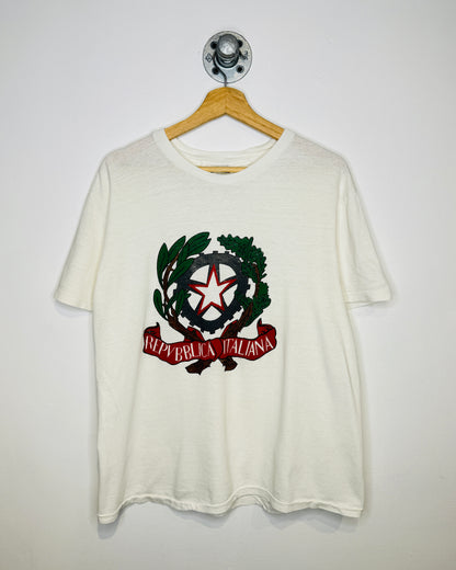 Vintage 80s Repvbblica Italiana Paper Thin White Tee Shirt